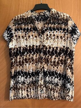 Apt. 9 Short Sleeve Diamond Print Top - Black, Brown & Cream